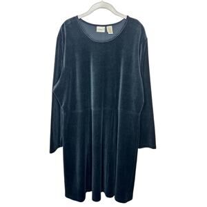 L.L. Bean Women's Black Velvet Long Sleeve Round Neck Knee Length Dress Sz XL